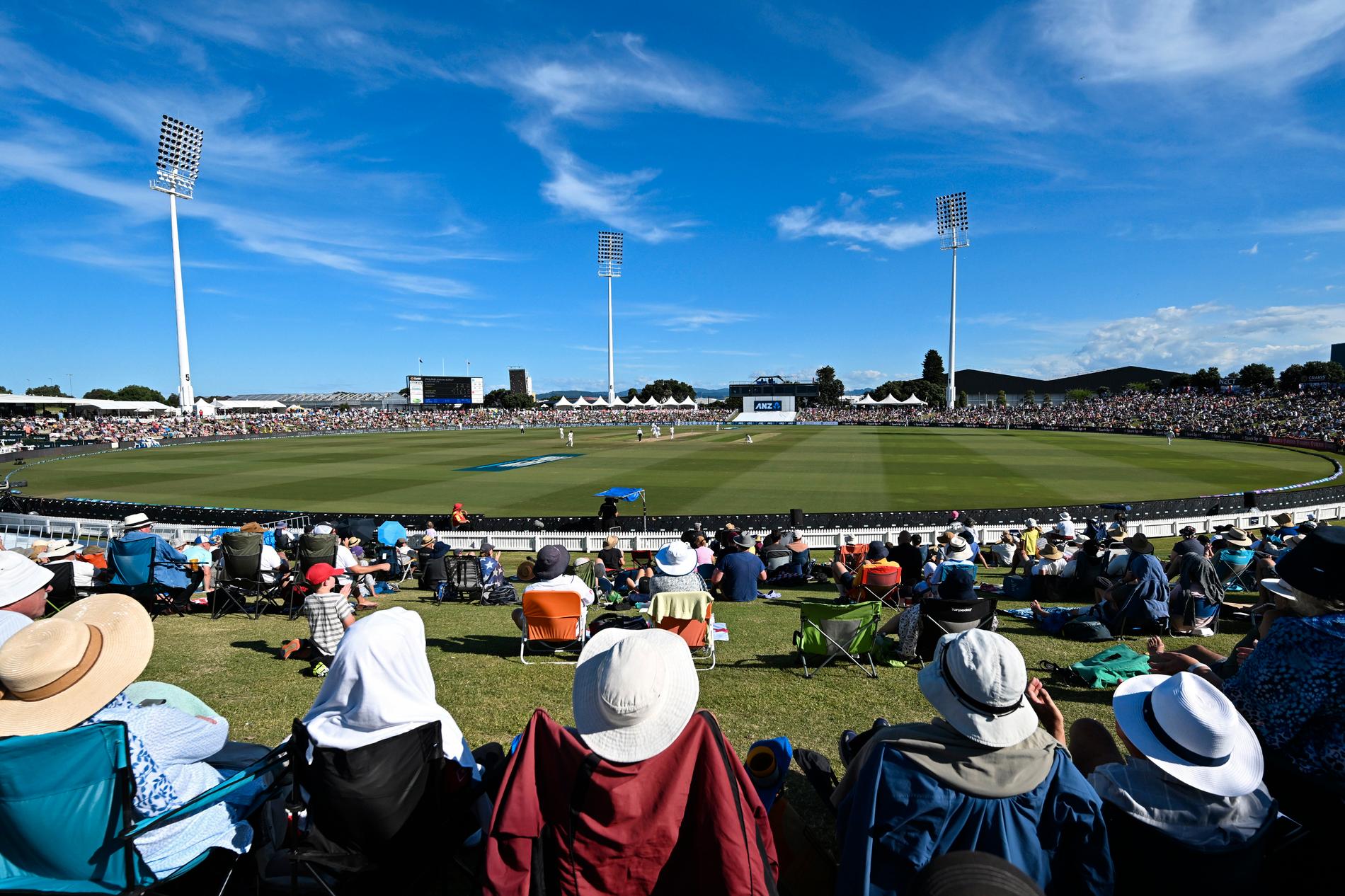 Cricketplanen Bay Oval i Tauranga, Nya Zeeland. Arkivbild.