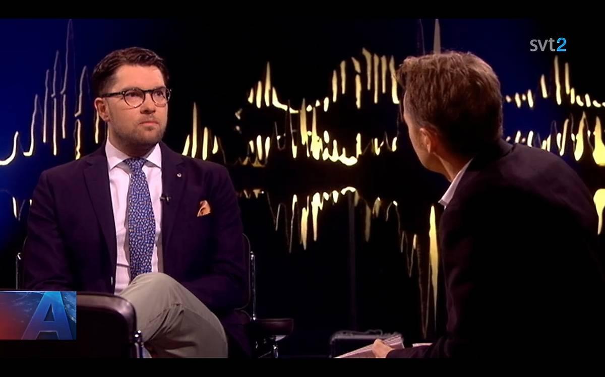 Fredrik Skavlans intervu med SD-ledaren Jimmie Åkesson har skapat debatt i Norge. Foto: SVT