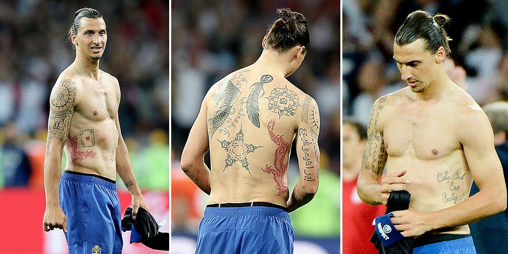 Zlatan visar upp sin tatuerade kropp under EM 2012.