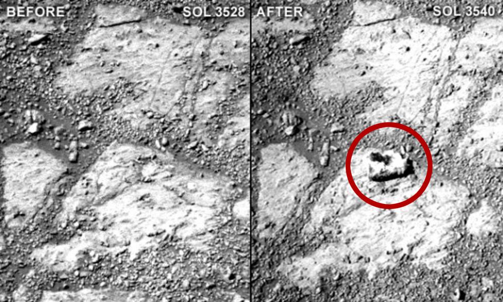 Är det en meteorit som slagit ner, eller har någon lagt dit den? En mystisk sten som hittats på Mars förbryllar forskarna på Nasa.