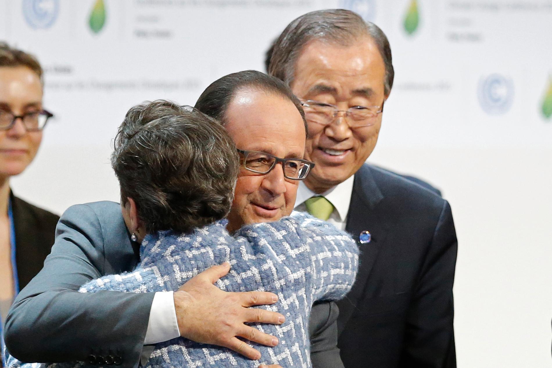 Frankrikes opresident Francois Hollande och FN-chefen  Ban Ki-moon.