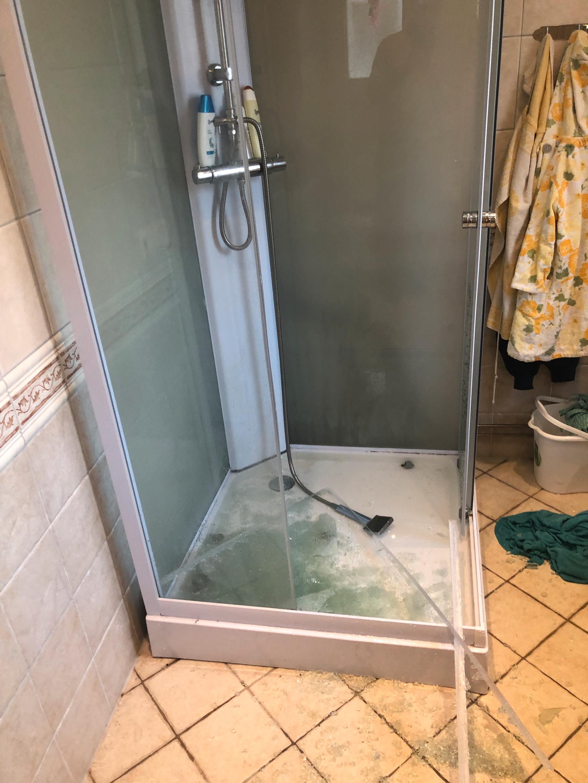 Helt plötsligt exploderade glasdörren till duschen hemma hos familjen Birath.