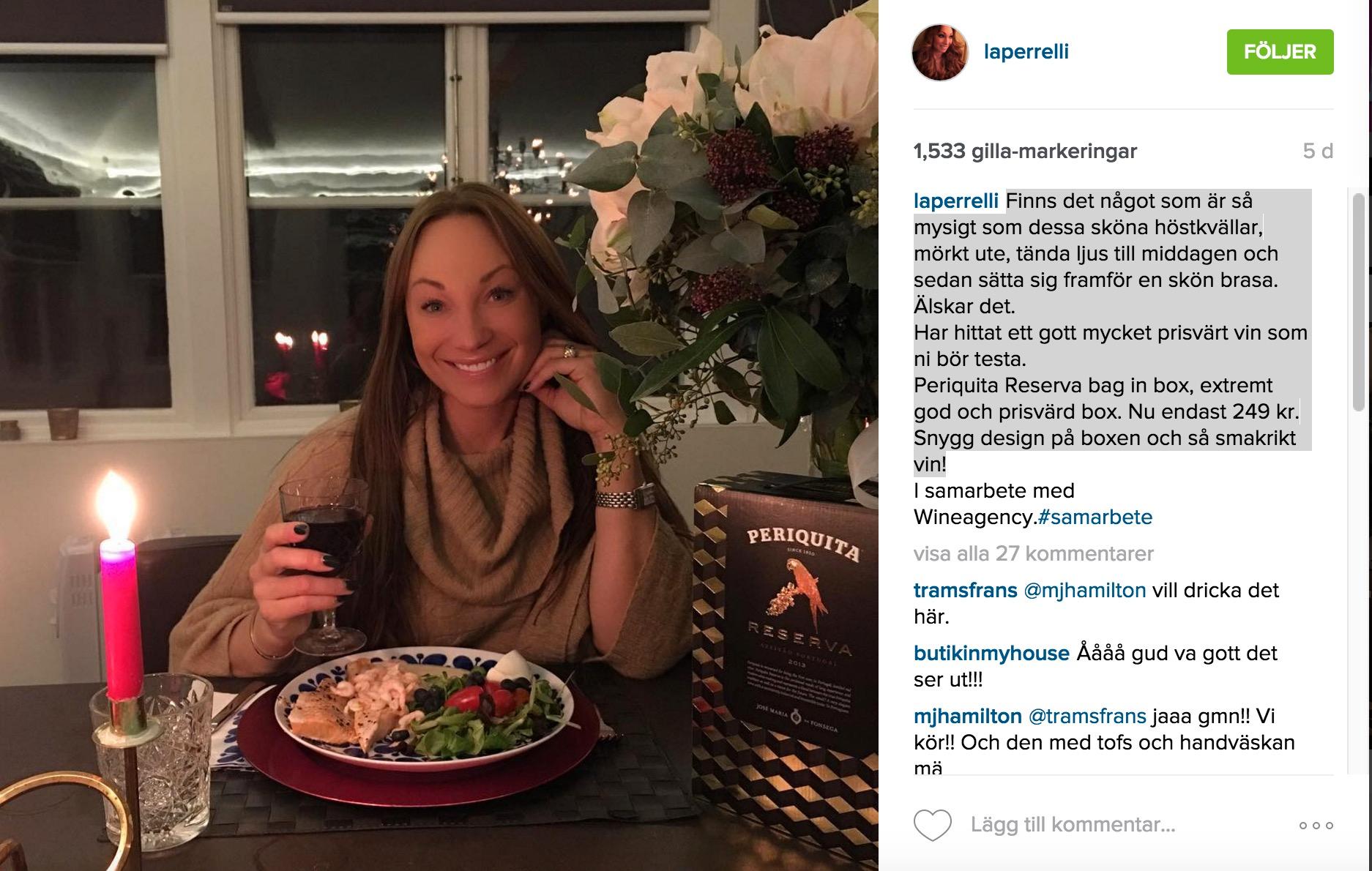 Charlotte Perrellis vininlägg på Instagram.