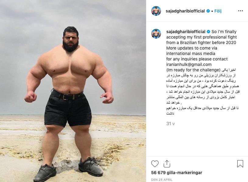 ”Irans Hulken” visar upp sig på sitt Instagramkonto.