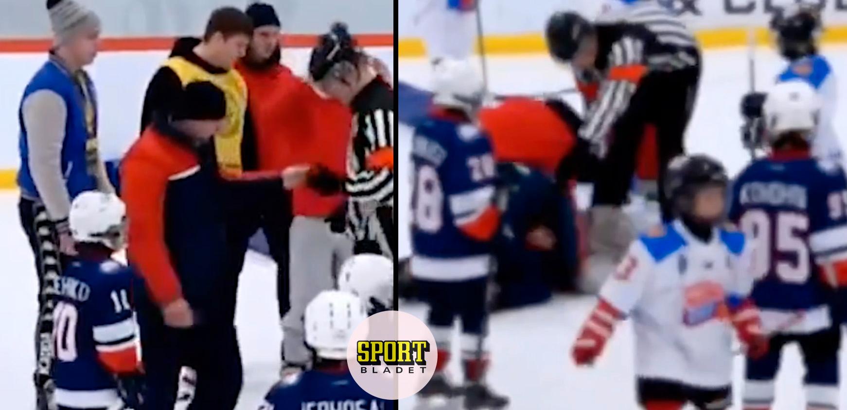 Russian youth ice hockey coach brutally beats opponent on the ice in front of terrified seven-year-olds
