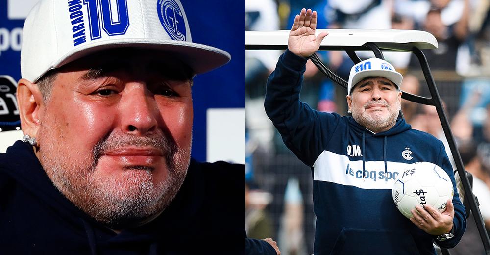 Diego Maradona rördes till tårar av välkomnandet  när han återvände till argentinsk fotboll förra året.