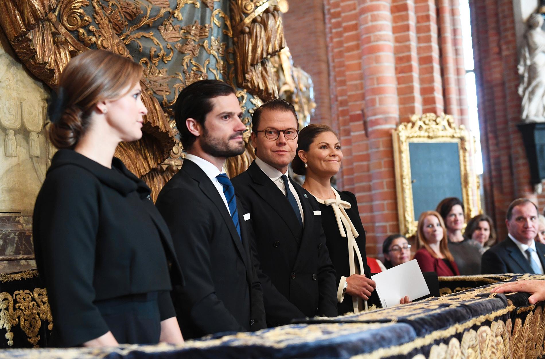 Prinsessan Madeleine, prins Carl Philip, prins Daniel och kronprinsessan Victoria.