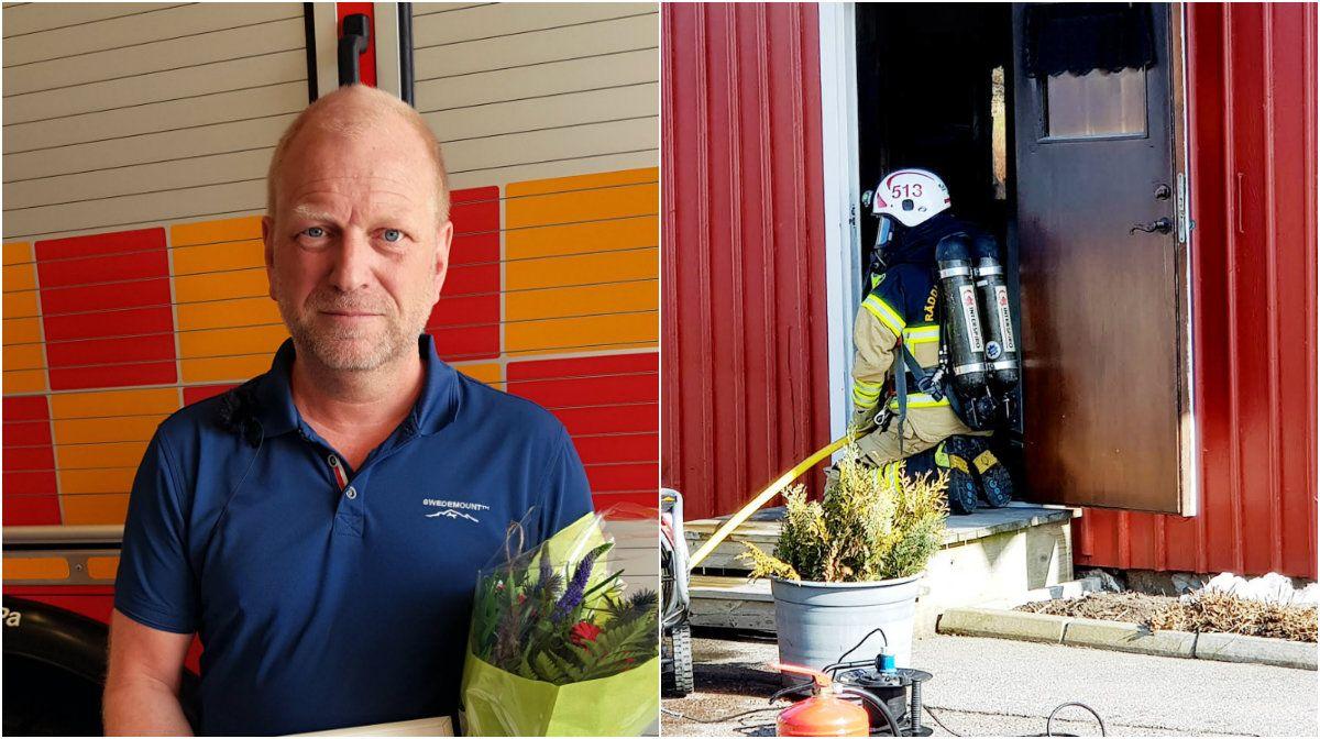Kent Evertsson hyllades av Södra Bohusläns räddningstjänstförbund. Hjälten mottog diplom, blommor och tårta som tack för sin rådiga insats. 
