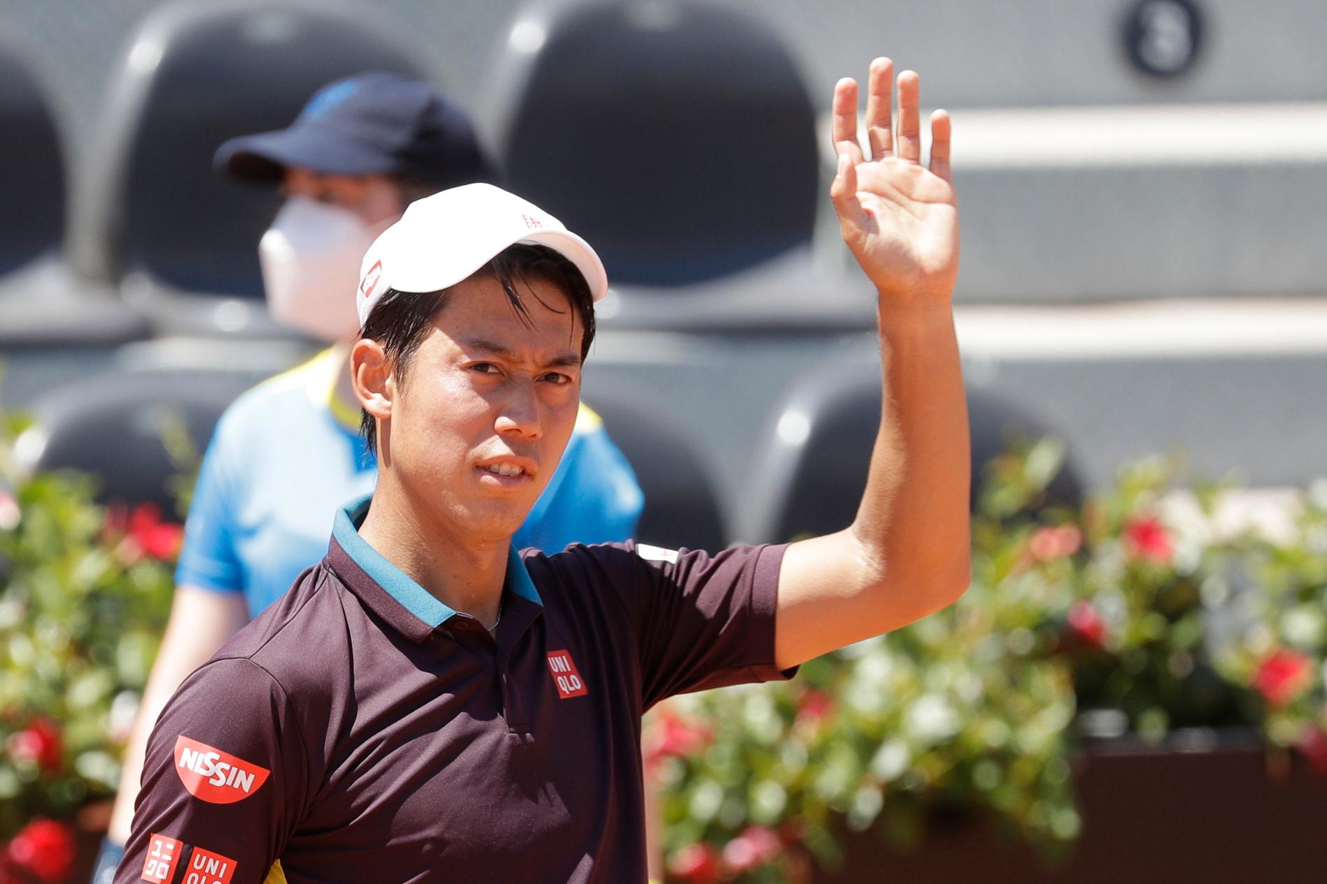 Japanska tennisstjärnan Kei Nishikori under Roms turnering.