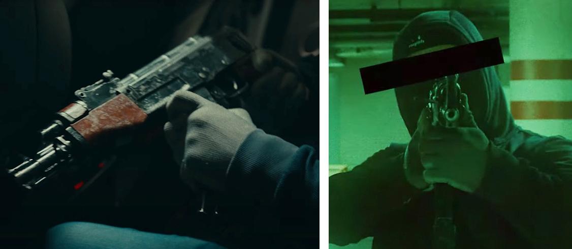 Bilder på vapnet visades i rapvideo.