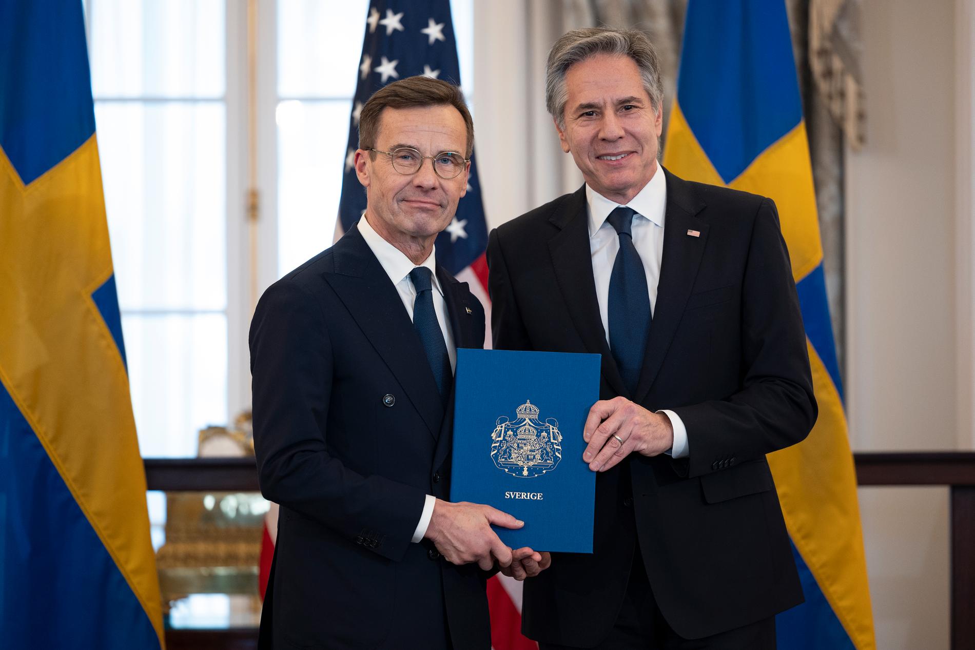 Statsminister Ulf Kristersson (M) tillsammans med USA:s utrikesminister Antony Blinken.
