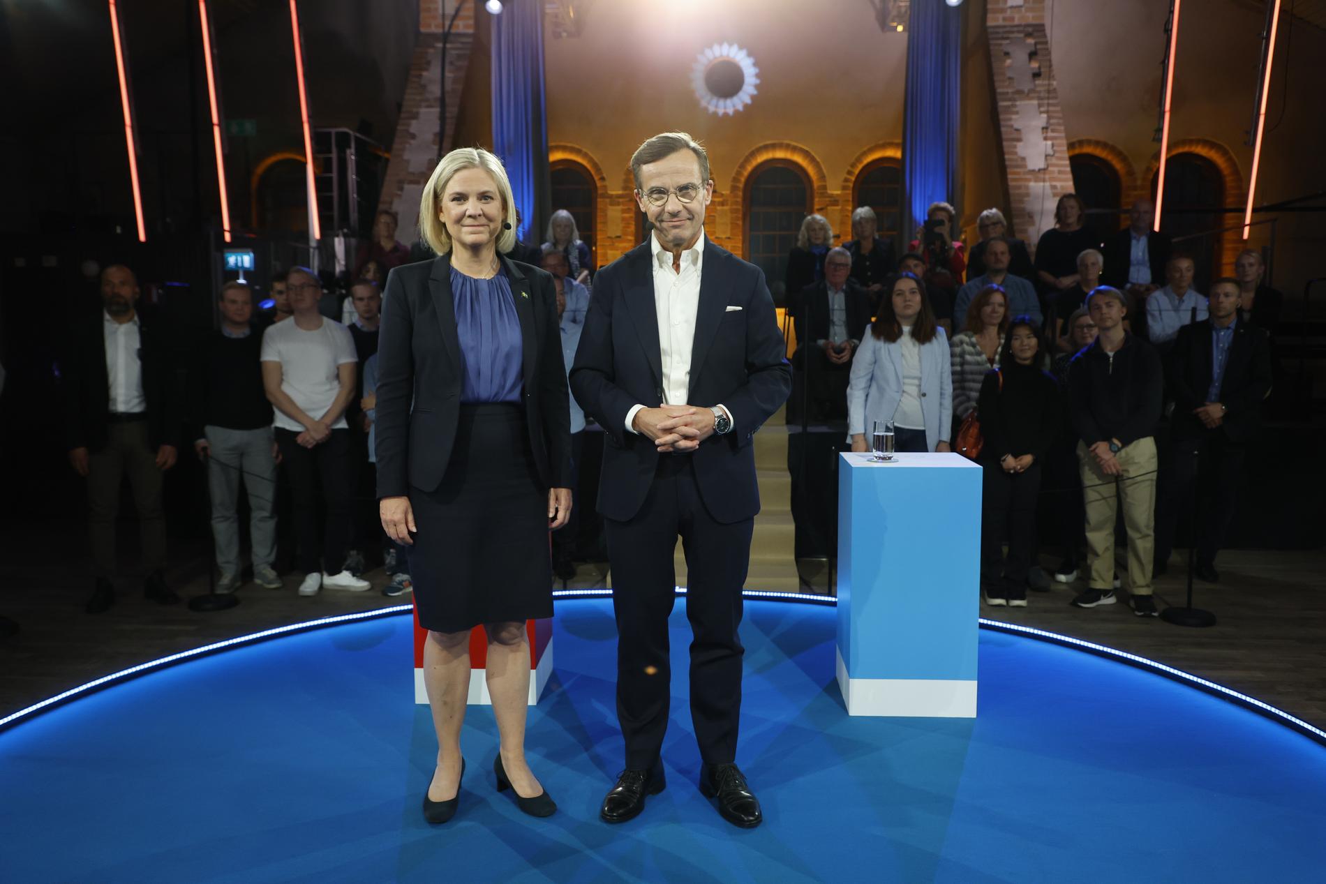 Onsdagens duell mellan Magdalena Andersson (S) och Moderaternas partiledare Ulf Kristersson (M) i SVT kom på fjärde plats för tv-tittarna. Arkivbild.