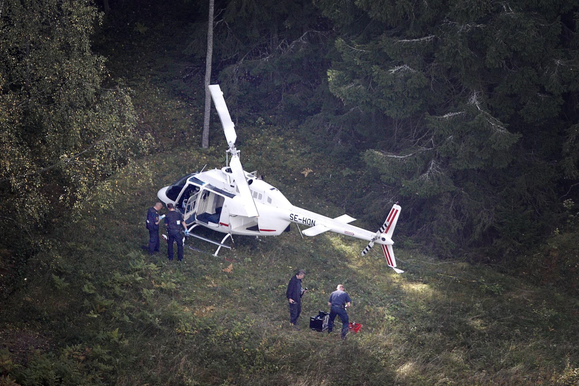 Helikoptern när den hittades efter det uppmärksammade rånet.