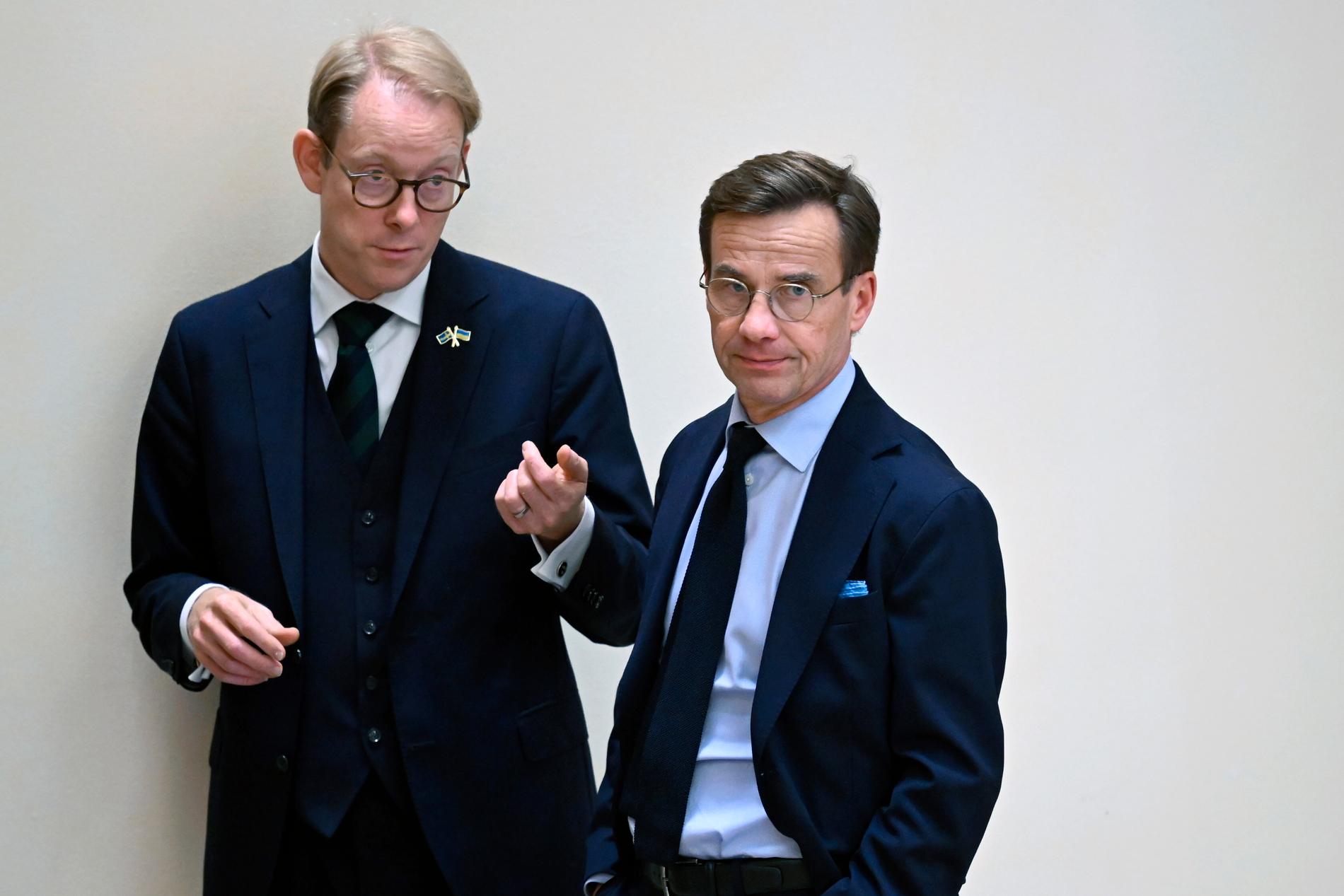Moderata utrikesminister Tobias Billström och statsminister Ulf Kristersson.
