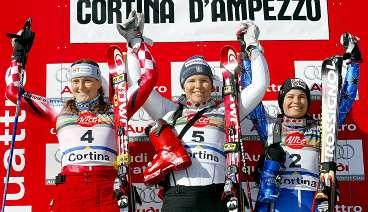 Storslalom, 19 januari 2003, Cortina: 1) Anja Pärson, Sverige 2.32,48 2) Janica Kostelic, Kroatien +1,10 3) Karen Putzer, Italien +1,43