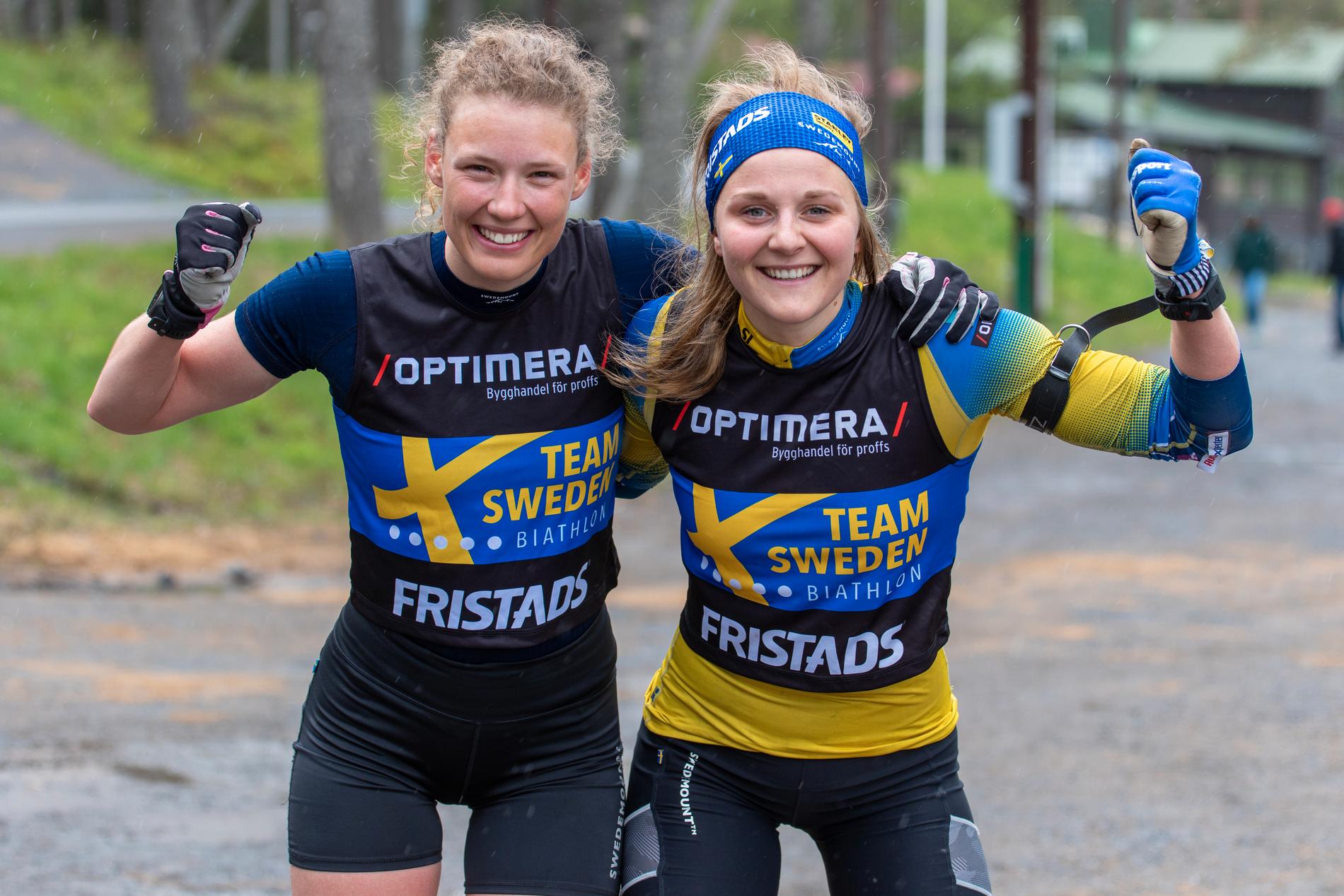Hanna Öberg och Stina Nilsson på träningen. 