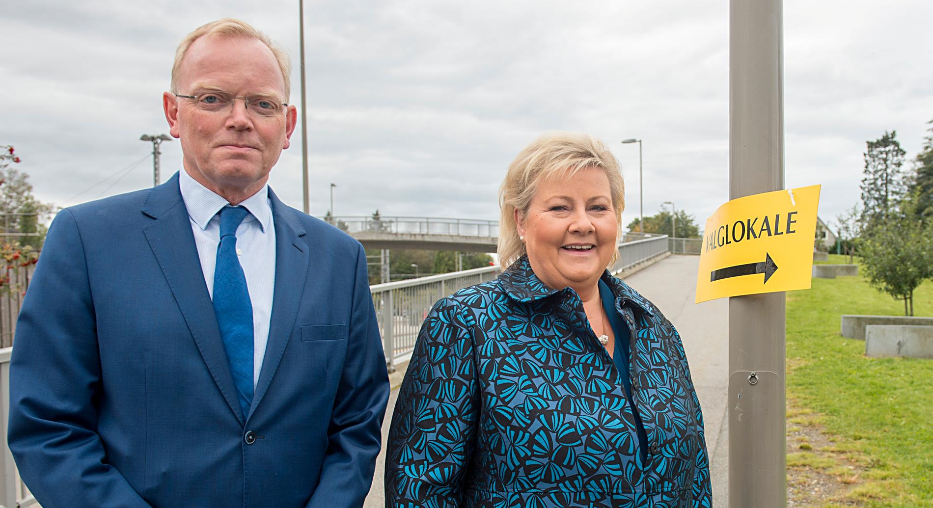 Finnes och Solberg vid norska kommunvalet 2019.