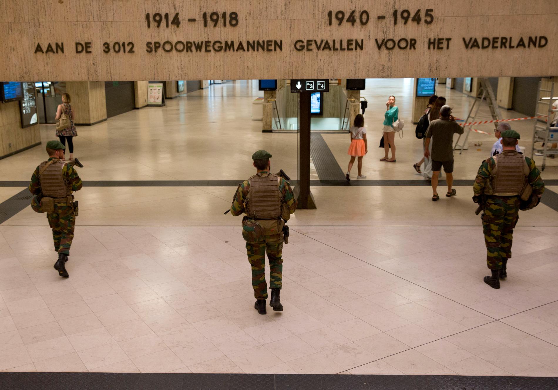 Stärkt bevakning på centralstationen i Bryssel efter en avvärjd terrorattack i juni 2017. Arkivbild.