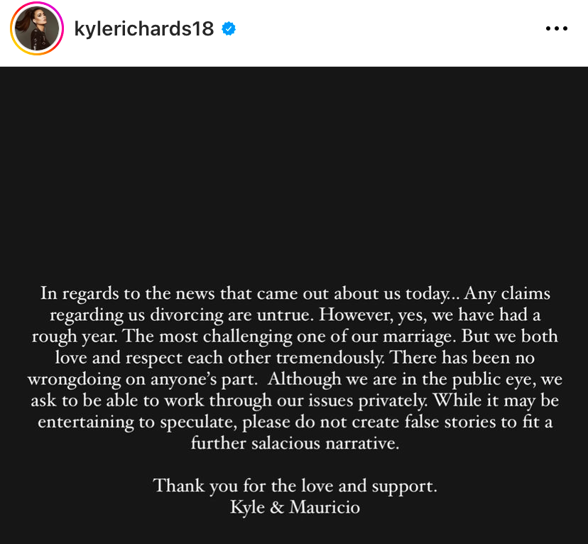 Kyle Richards dementi efter de amerikanska medieuppgifterna om skilsmässan.
