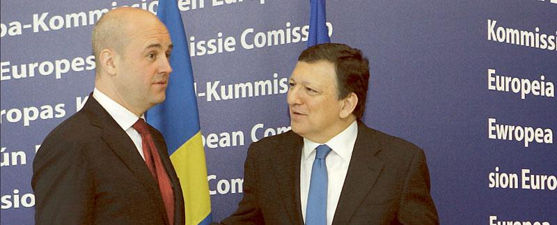 män med makt Nu när Sverige blir ordförandeland i EU är det rätt tillfälle för Fredrik Reinfeldt att få José Manuel Barroso att lägga fram en ny jobbstrategi.Foto: Yves Logghe /AP