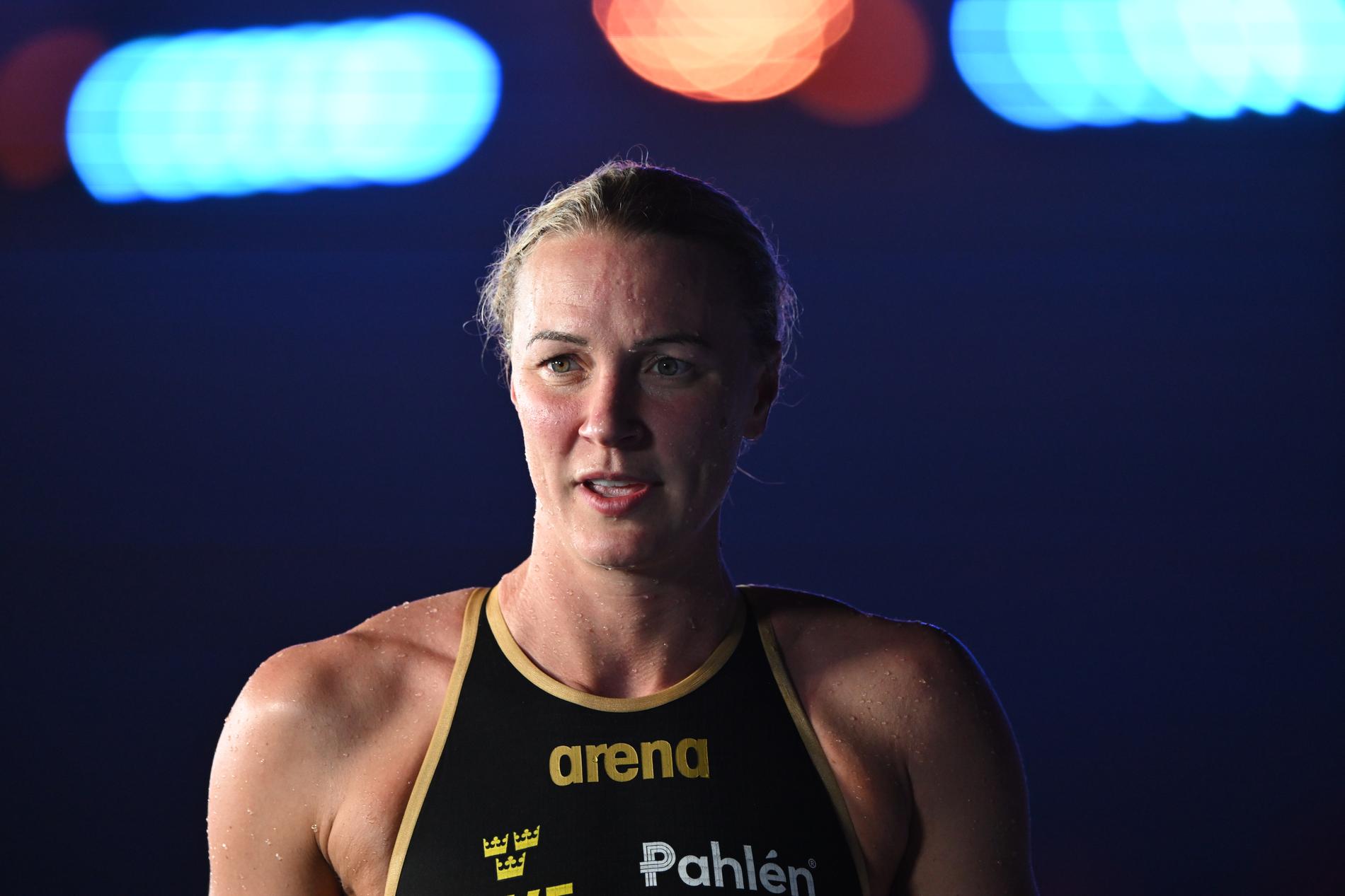 Sarah Sjöström vid fredagens semifinal i 50 meter fjärilssim. Arkivbild.