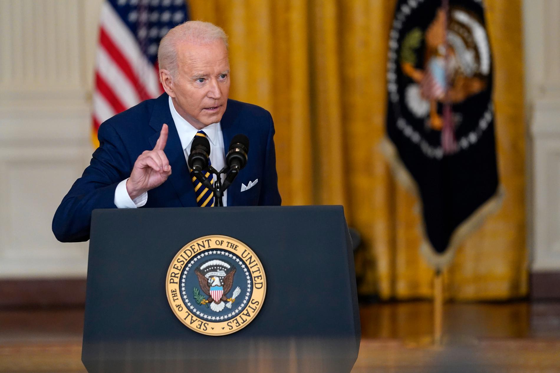 President Joe Biden under pressträffen i onsdags.