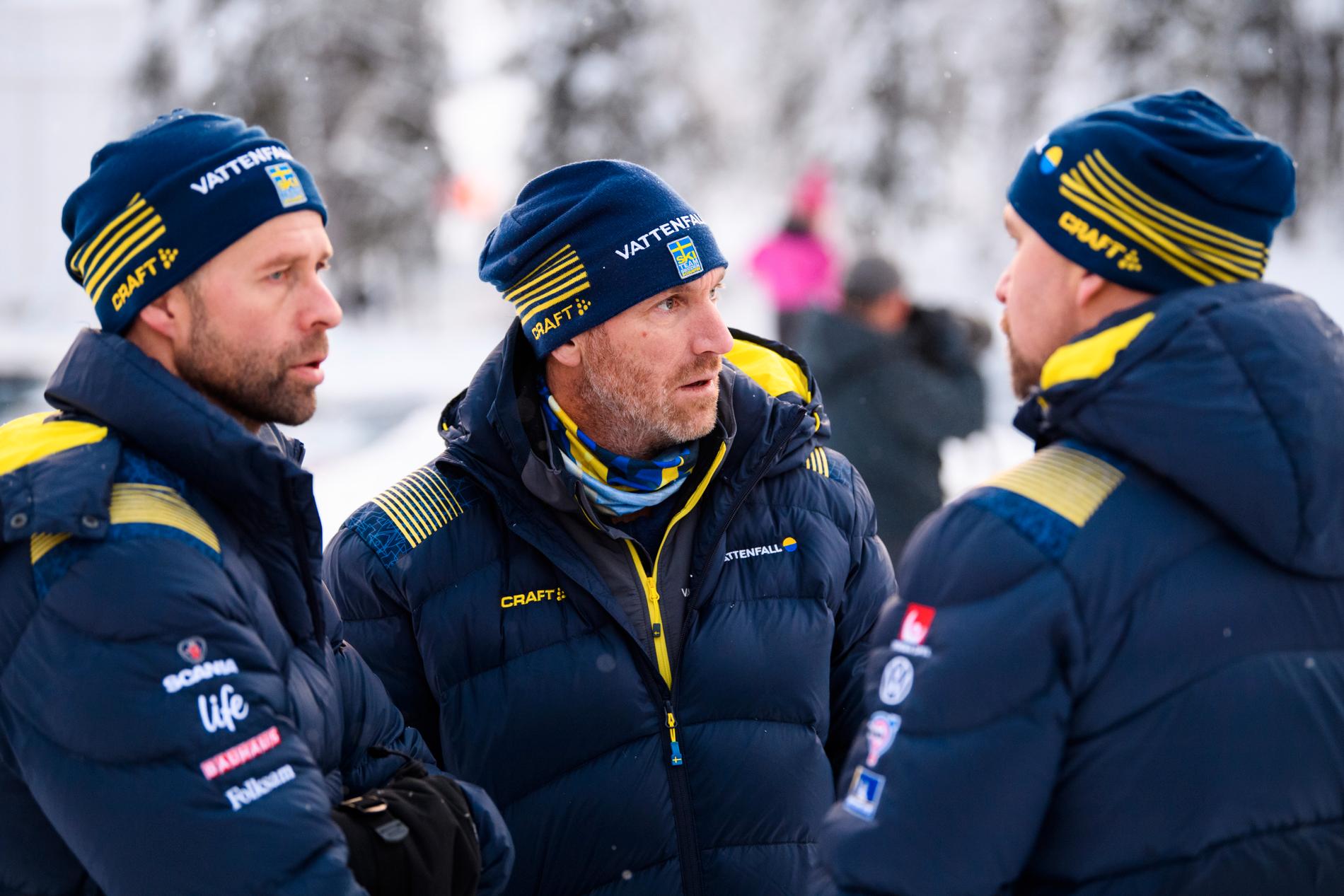 Sveriges damtränare Stefan Thomson, Magnus Ingesson och landslagschef Lars Selin.