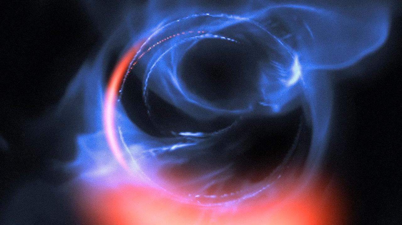 Forskare har analyserat cirkulerande gas som är på väg att sugas in i det supertunga svarta hål som finns i Vintergatans mitt, något denna illustration försöker visualisera.