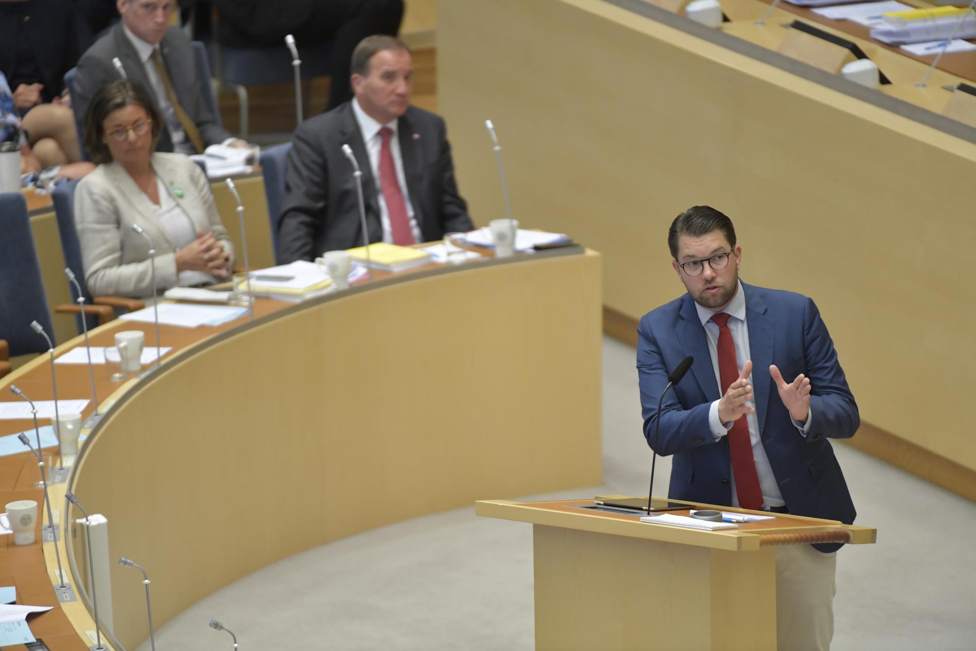 Jimme Åkesson under riksdagsdebatten.