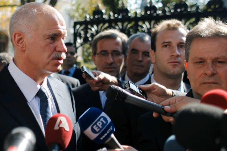 Papandreou var sammanbiten efter mötet.