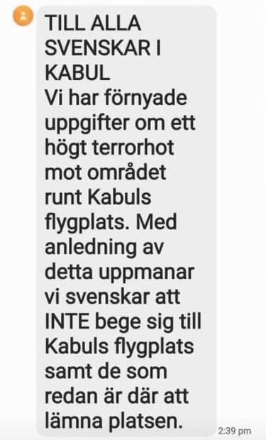 Meddelandet som skickades från UD till alla på svensklistan