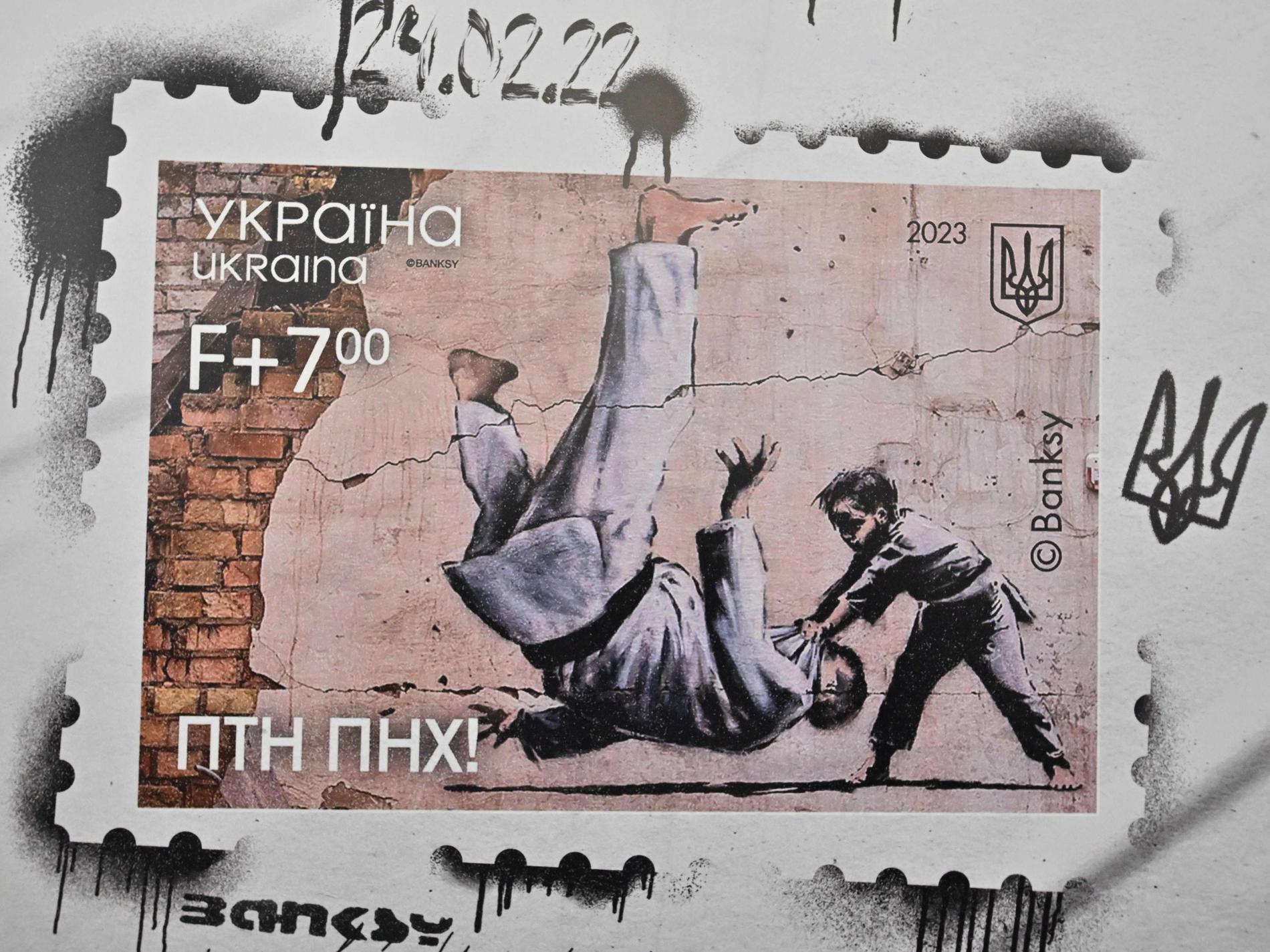 Banksy på ukrainskt jubileumsfrimärke