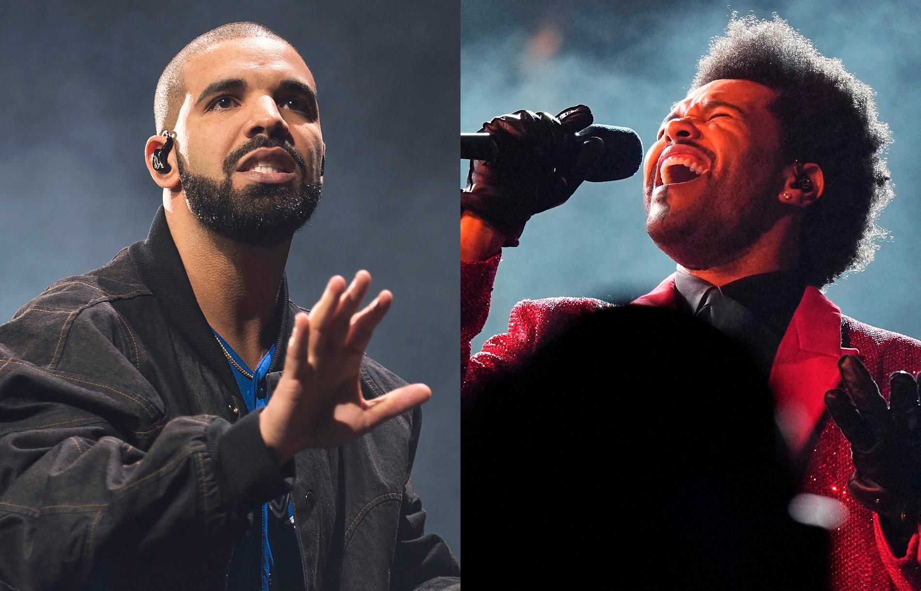 Kanadensiska storstjärnorna Drake och The Weeknd kommer inte att närvara vid 2023 års Grammygala. Arkivbild.