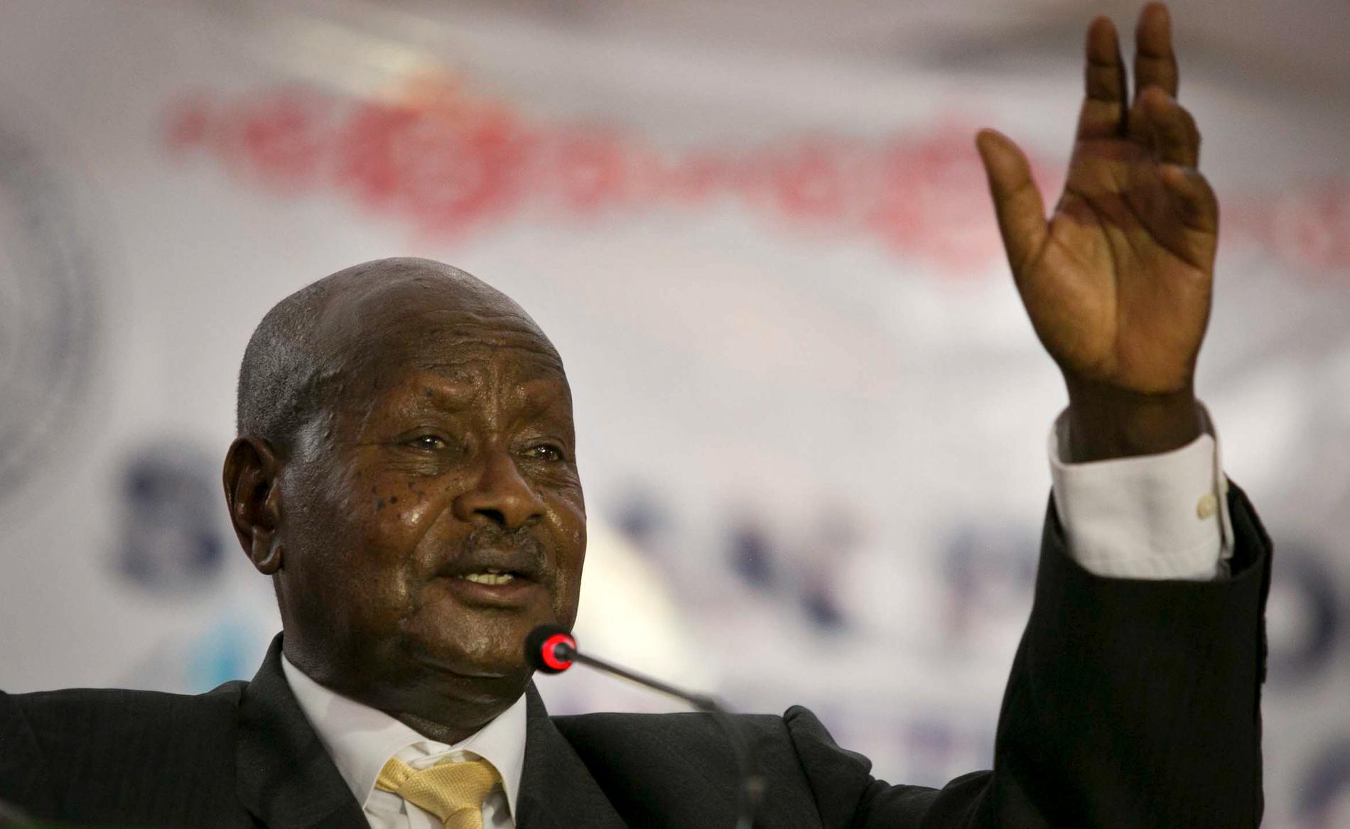 Ugandas president Yoweri Musevenis sällskap attackerades under ett politiskt möte tidigare i augusti. Arkivbild.