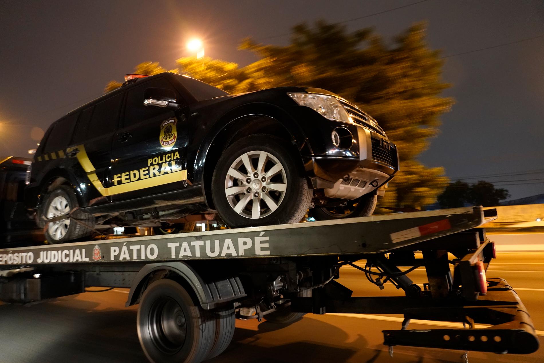 En falsk polisbil som användes vid guldrånet i São Paulo förra veckan.
