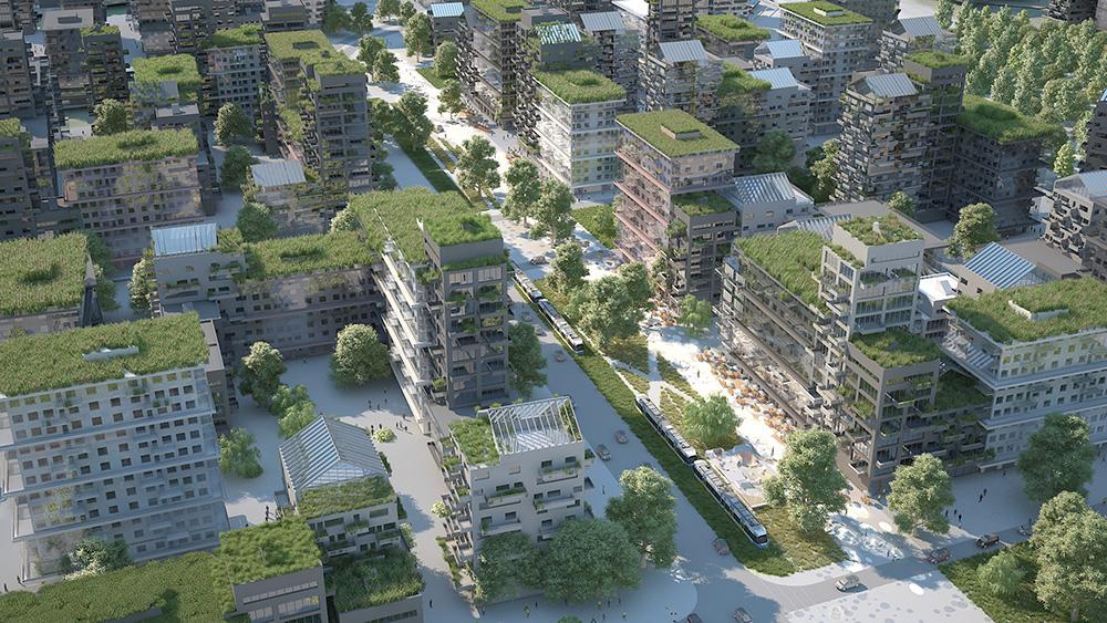 Bromma parkstad – som Miljöpartiet föreställer sig området i framtiden.