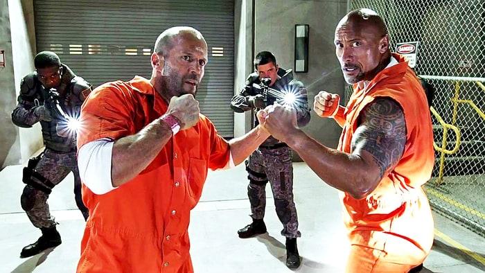 Jason Statham och Dwayne Johnson i ”Fast & furious 8”.