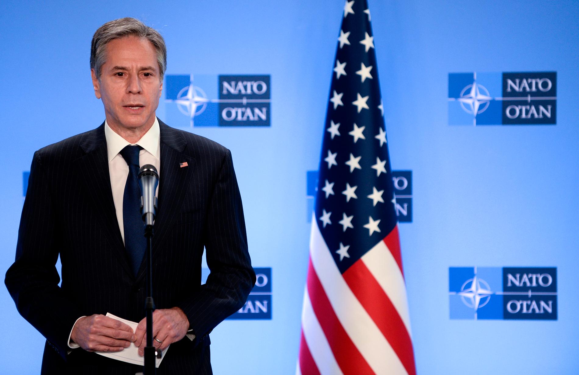 USA:s utrikesminister Antony Blinken vid Natomötet. 