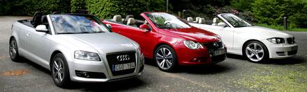 Från vänster Audi A3, Volkswagen Eos och BMW 120.