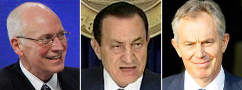 Forna amerikanske vicepresident Dick Cheney hyllar Hosni Mubarak. Såsom Storbritanniens förre premiärminister Tony Blair.