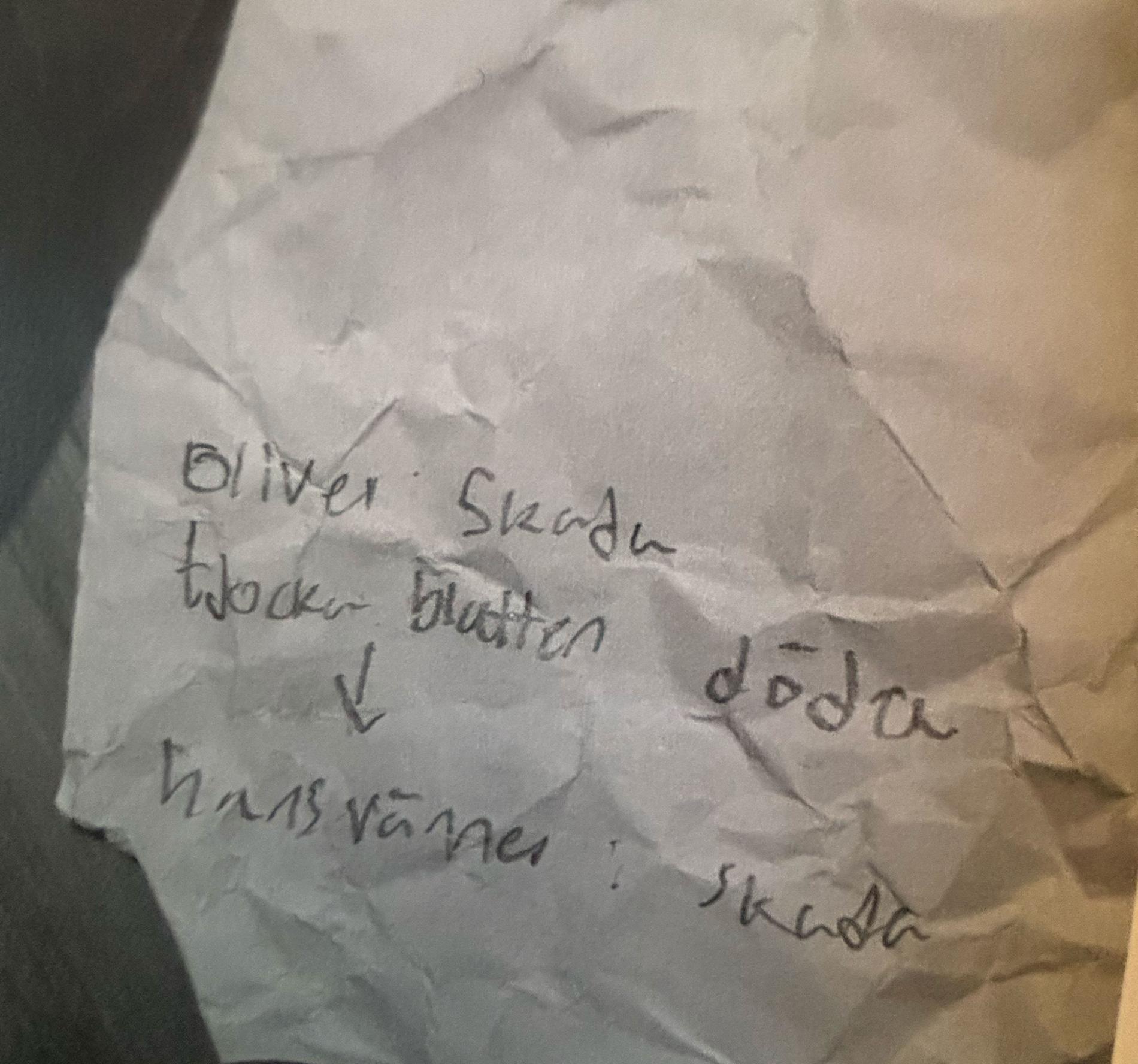 Längst upp på lappen som polisen hittade i Davids papperskorg stod namnet Oliver.
