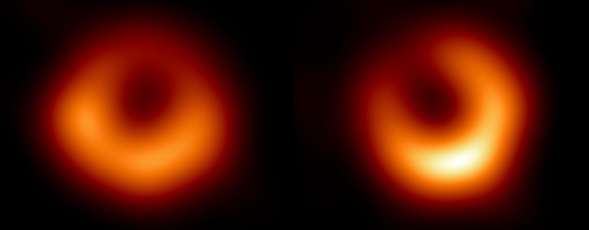 Bilden visar det svarta hålets förändring. Till höger: 2017. Till vänster: 2018.