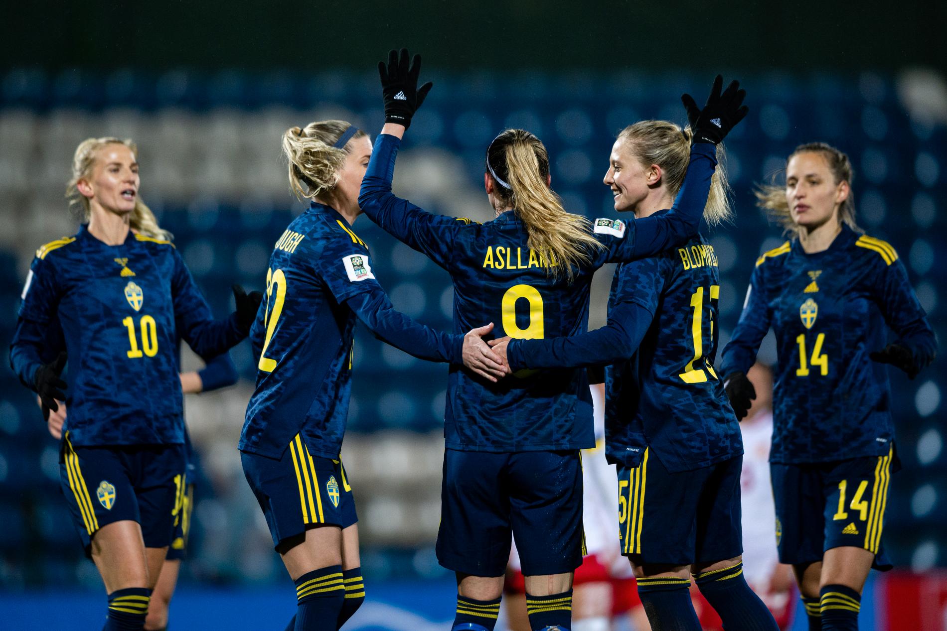 Sverige firar mål mot Georgien.
