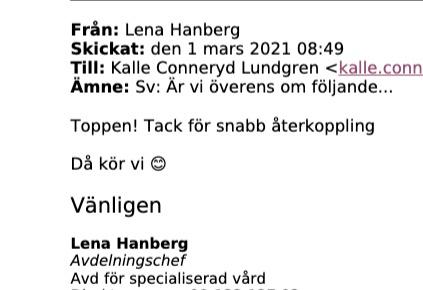 Lena Hanbergs mejl till Kalle Connerud Lundgren.