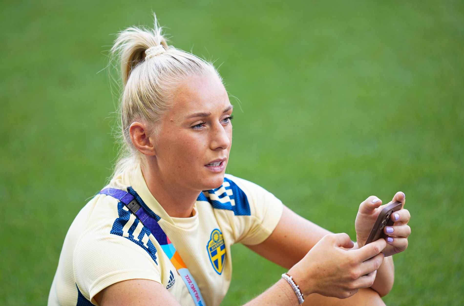 Stina Blackstenius på lördagens svenska träning inför Portugal-matchen. 