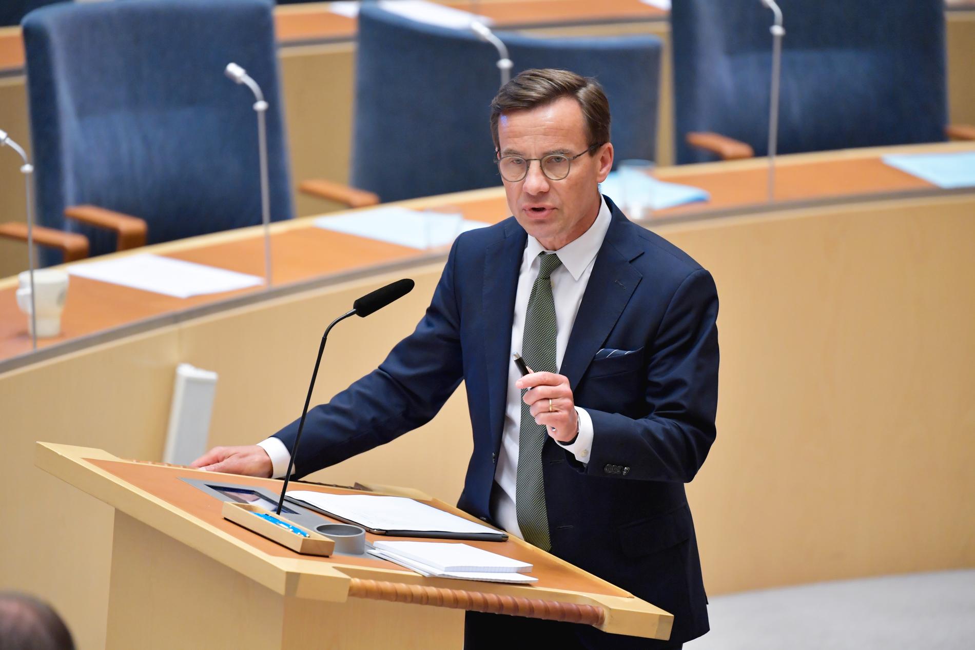 Moderaternas partiledare Ulf Kristersson (M) under partiledardebatt med anledning av val till Europaparlamentet.