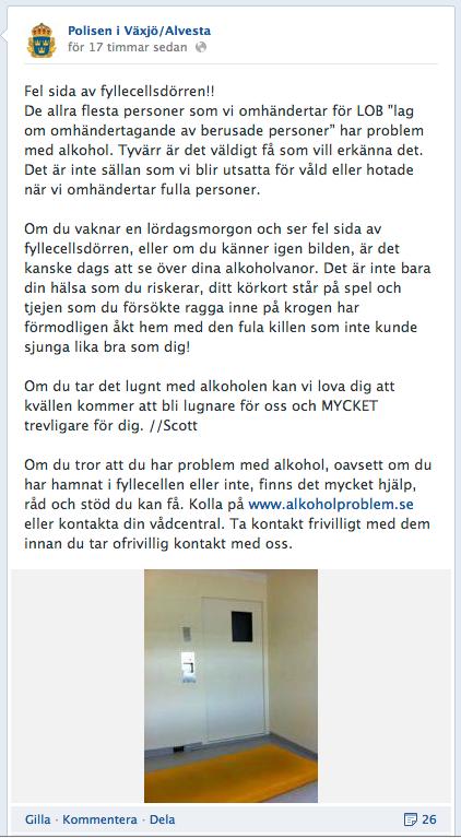 Här är Facebook-inlägget från polisen i Växjö/Alvesta.