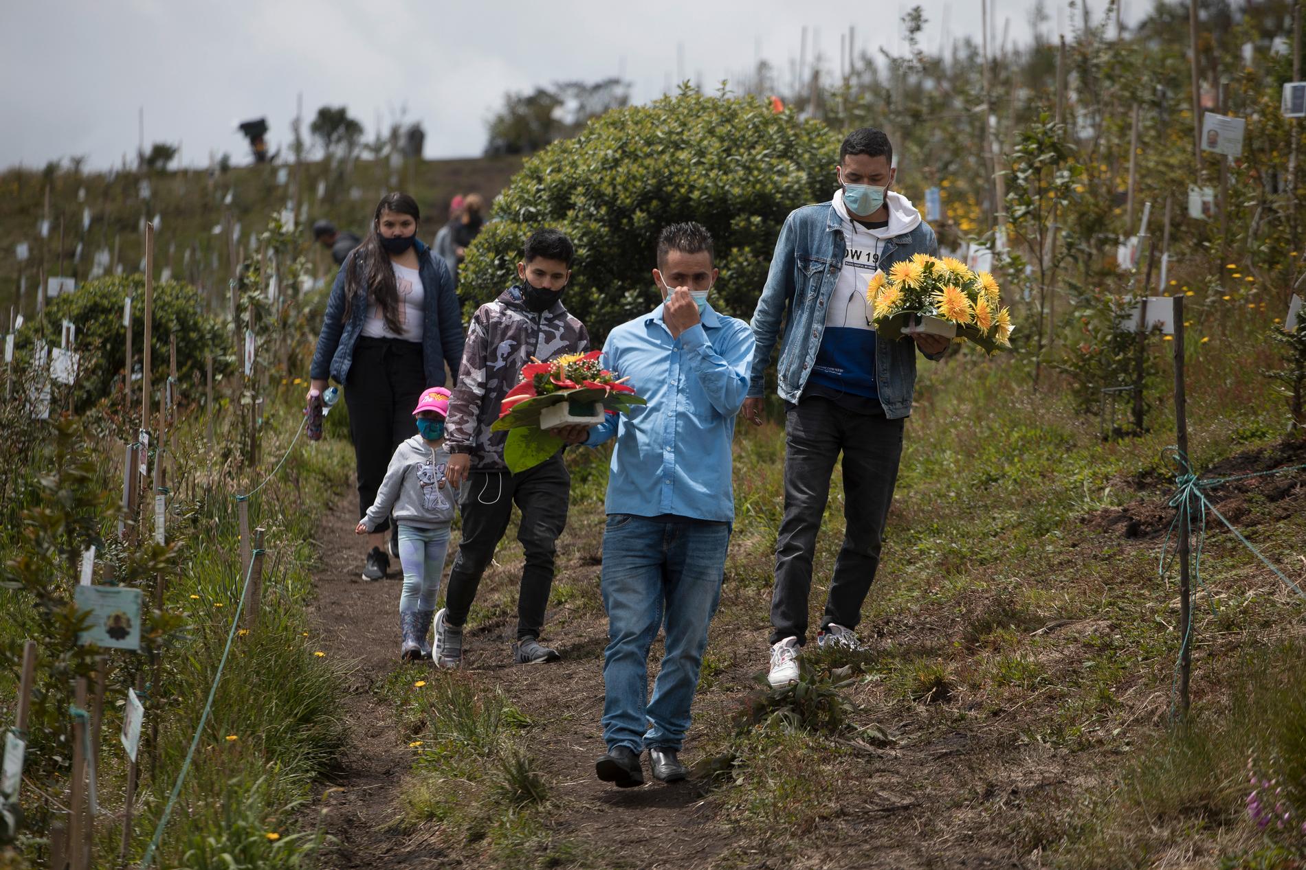 En familj sprider askan av en släkting som dog i sviterna av covid i Colombia.