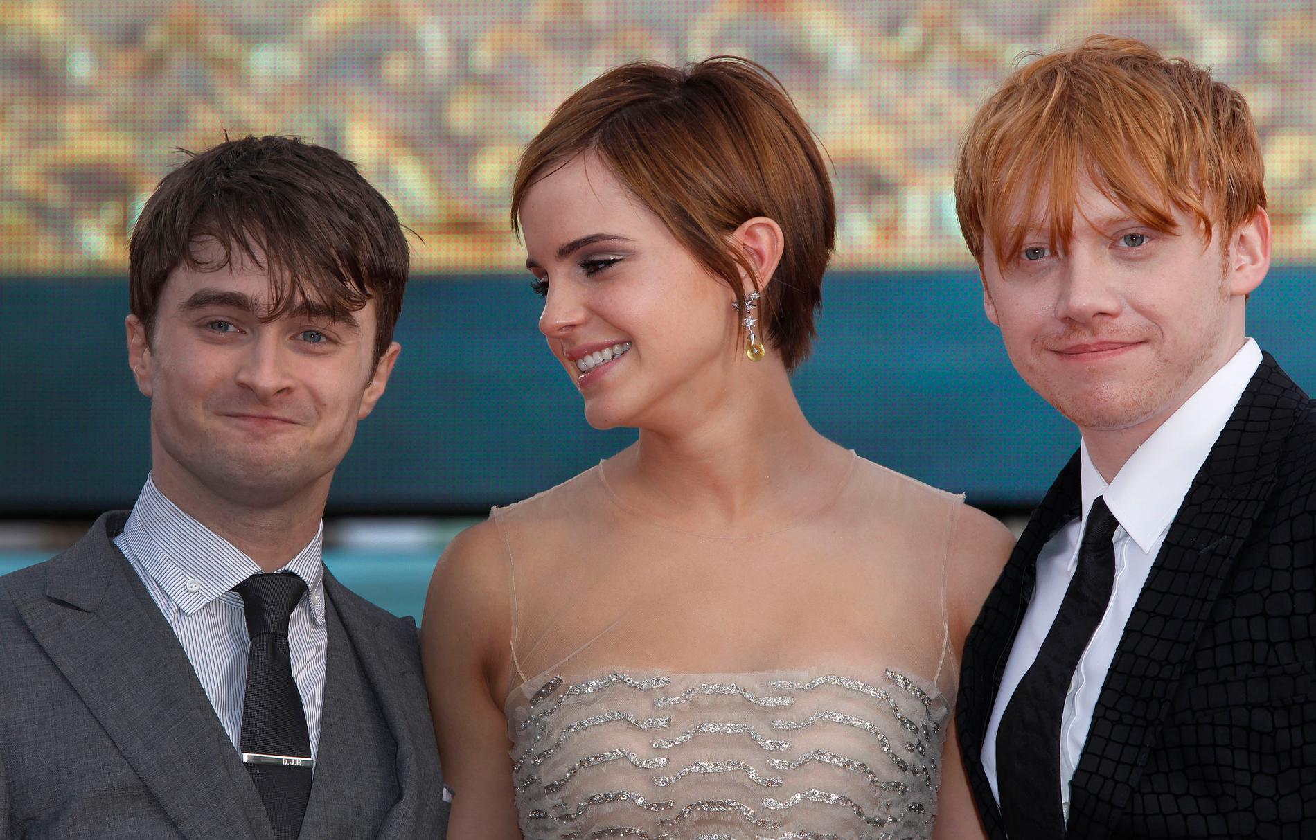 Daniel Radcliffe, Emma Watson och Rupert Grint inför premiären av den sista "Harry Potter"-filmen 2011. Ett decennium hade gått sedan den första premiären. Arkivbild.