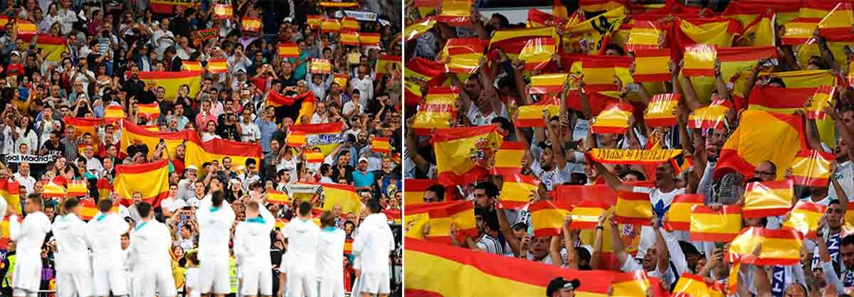 Spanska flaggor hölls upp under Real Madrids match.